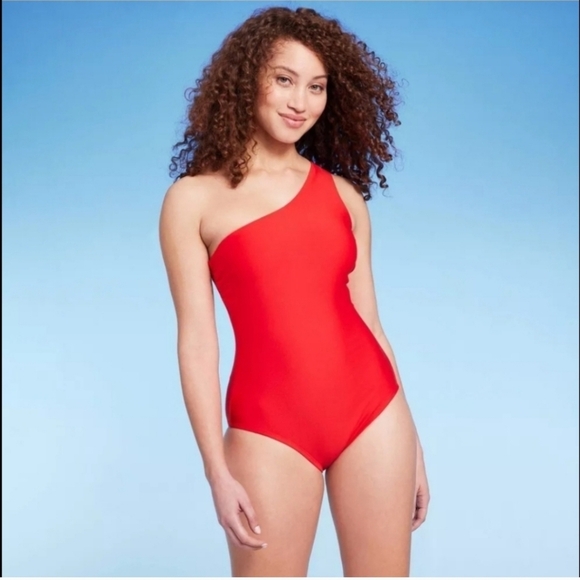 Kona Sol Other - Kona Sol Red Tummy Control One-Shoulder Swim One Piece